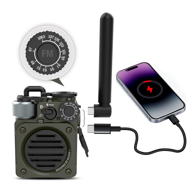 Muzen Upgraded Wild Mini 30 Outdoor Portable Wireless Bluetooth Speaker with FM Radio Phone Charger15H PlaytimeIPX5 Waterproof3 Mode Flashlight Rugged Gear for Man CampingHikingTravelGreen - Image 2