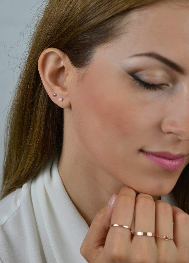 showself 14K Gold Filled Polished Small CZ Pearl Ball Stud Earrings Set for Women Men 20G Surgical Steel Hypoallergenic Piercing Studs for Sensitive Ear, Pack of 6 Pairs - Image 4