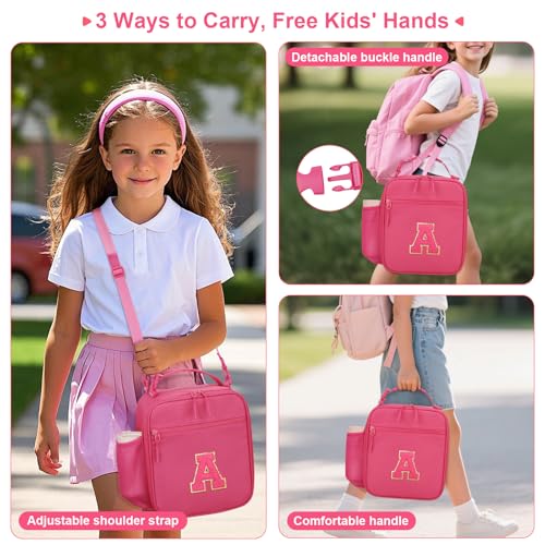 CLOUDWINGS Initial Insulated Lunch Bag for Girls Kids, Back to School Gift, Reusable Leak-proof Lunch Box with Adjustable Strap for School Daycare Travel Picnic (Rosy Red,A) - Image 4