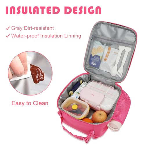 CLOUDWINGS Initial Insulated Lunch Bag for Girls Kids, Back to School Gift, Reusable Leak-proof Lunch Box with Adjustable Strap for School Daycare Travel Picnic (Rosy Red,A) - Image 5