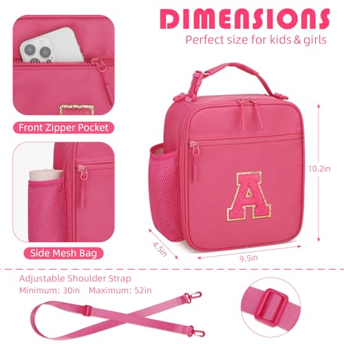 CLOUDWINGS Initial Insulated Lunch Bag for Girls Kids, Back to School Gift, Reusable Leak-proof Lunch Box with Adjustable Strap for School Daycare Travel Picnic (Rosy Red,A) - Image 3