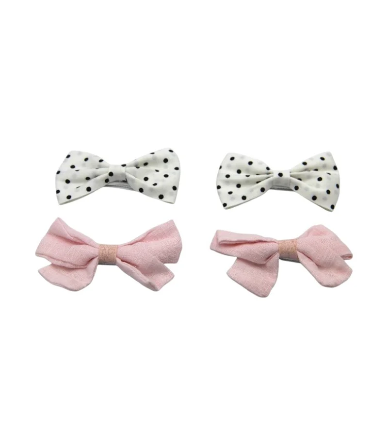 D'Daniela Rana Ribbon Bow Clip Set For Babies and Girls -  White & Baby Pink