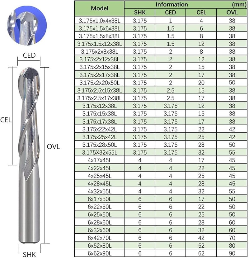 4 0mm Carbide Ball Nose End Mill 2 Flutes CNC Router Bit For Wood Carving - Image 3