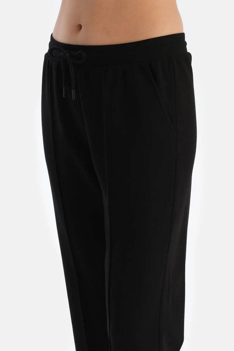 dagi Black Wide Leg Ribbed Basic Modal Trousers