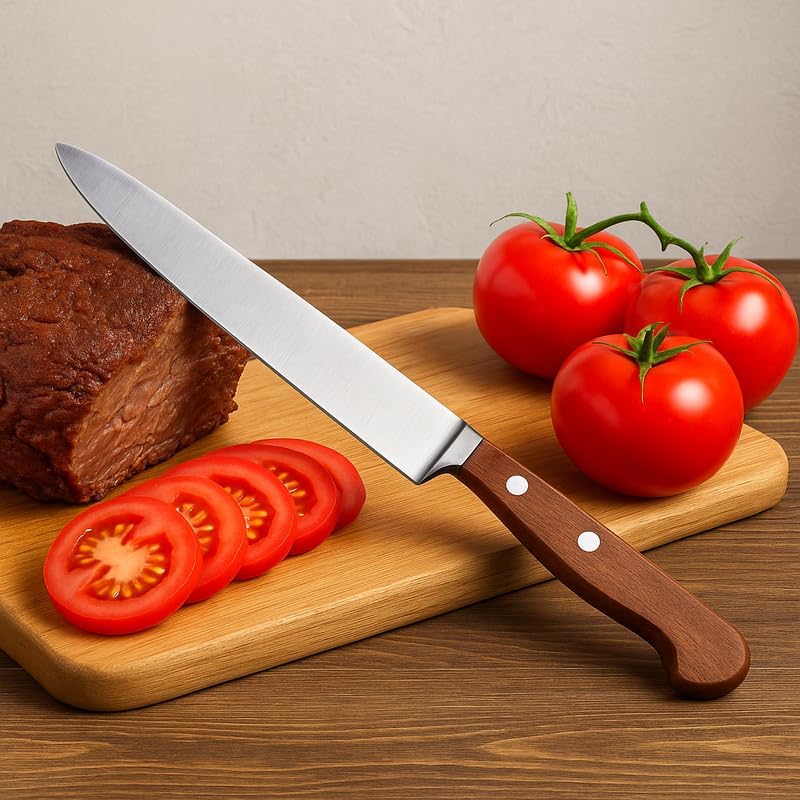 Fitto Stainless Steel Kitchen Knife with Wooden Handle, Sharp Chef Knife for Cooking, Durable and Ergonomic Design