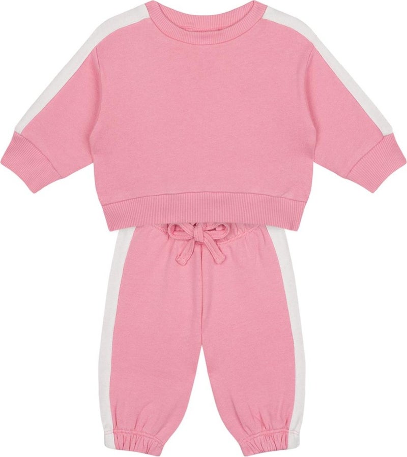 Antebies White Contrast Pink Sweatshirt and Pants Set  - Image 2