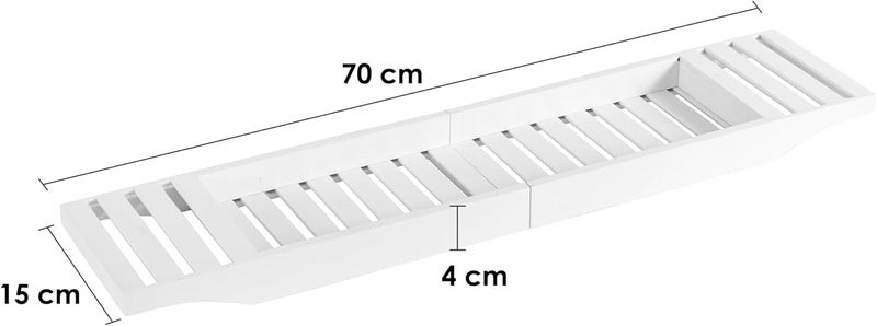 Vencier Foldable Bamboo Bath Tub Rack – Adjustable Bathroom Shelf, Tidy Tray & Storage Caddy Organiser for Relaxing Spa Bath (White) - Image 3
