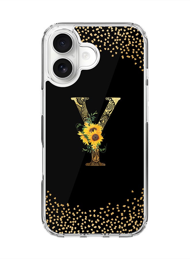 Stylizedd Classic Clear MagSafe Case for iPhone 17 , Hybrid Soft Case Flexible Edges Anti Drop TPU PC Gel Thin Transparent Cover [ Designed for iPhone 17 ] - Custom Monogram Initial Letter Floral Pattern Alphabet - Y ( Black )