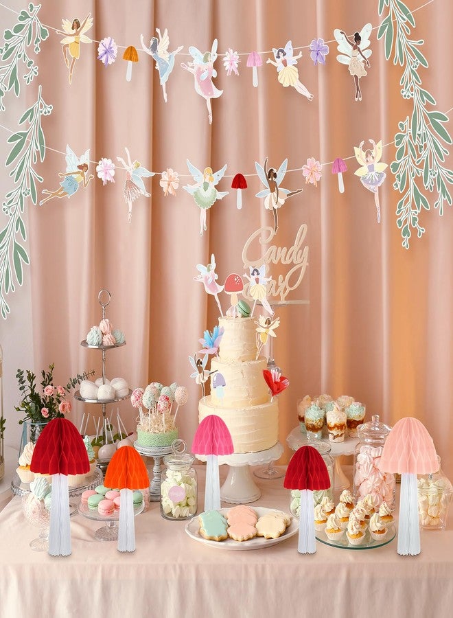 تاوباري مجموعة تاوباري المكونة من 20 قطعة من مستلزمات حفلات الجنيات، تتضمن لافتة على شكل إكليل جنيات، وزينة للكيك، وفطر على شكل خلية نحل، لحفلات أعياد الميلاد المستوحاة من أجواء الربيع والغابة الحالمة. - Image 4