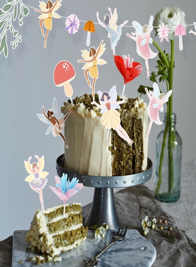 تاوباري مجموعة تاوباري المكونة من 20 قطعة من مستلزمات حفلات الجنيات، تتضمن لافتة على شكل إكليل جنيات، وزينة للكيك، وفطر على شكل خلية نحل، لحفلات أعياد الميلاد المستوحاة من أجواء الربيع والغابة الحالمة. - Image 5