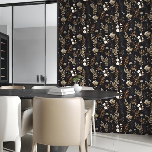 Fvlow Black Wallpaper Peel and Stick Gold Leaf Contact Paper Black Gold Wallpaper 17.4" x 394" Waterproof Self-Adhesive Wall Covering for Bedroom Countertop Desk Cabinets Decor - Image 3