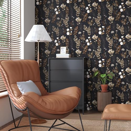 Fvlow Black Wallpaper Peel and Stick Gold Leaf Contact Paper Black Gold Wallpaper 17.4" x 394" Waterproof Self-Adhesive Wall Covering for Bedroom Countertop Desk Cabinets Decor - Image 2
