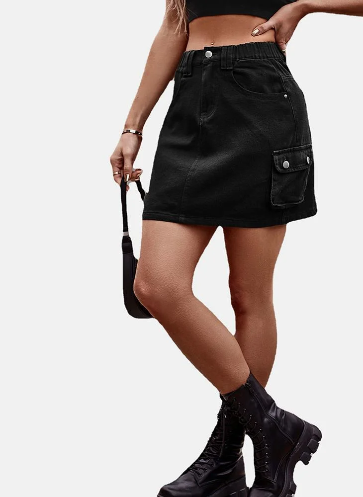 YUNIQEE Black Mid Rise Plain Mini Skirt