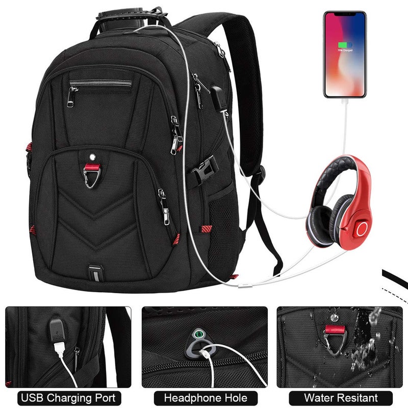 NEWHEY Laptop Backpack 17 Inch Business Travel Backpacks for Men Women Extra Large Waterproof TSA Anti Theft College Bookbags with USB Charging Port 17.3 Gaming Computer Backpack 45L, Black - Image 2