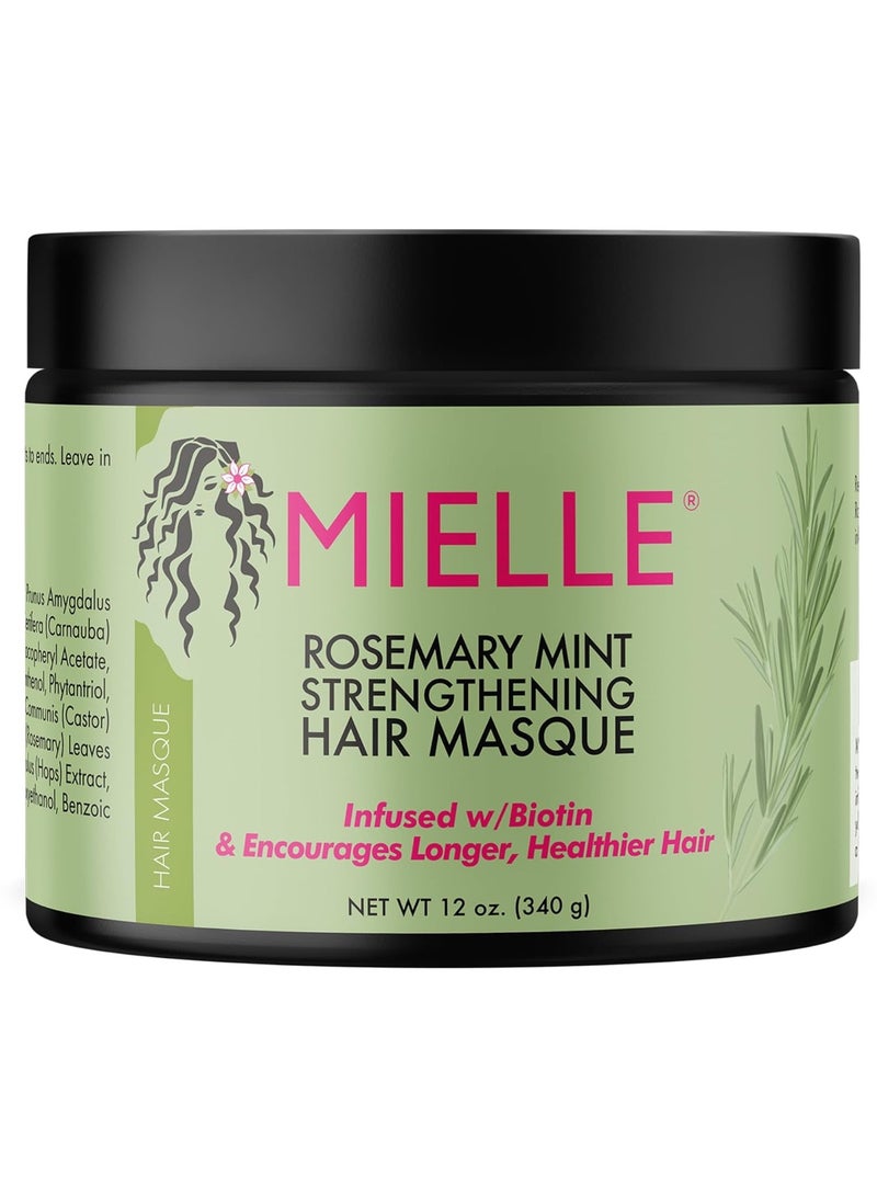 MIELLE Organics Rosemary Mint Strengthening Hair Masque, Essential Oil And Biotin Deep Treatment, Miracle Repair For Dry, Damaged, And Frizzy Hair 12 Oz 340grams - Image 1