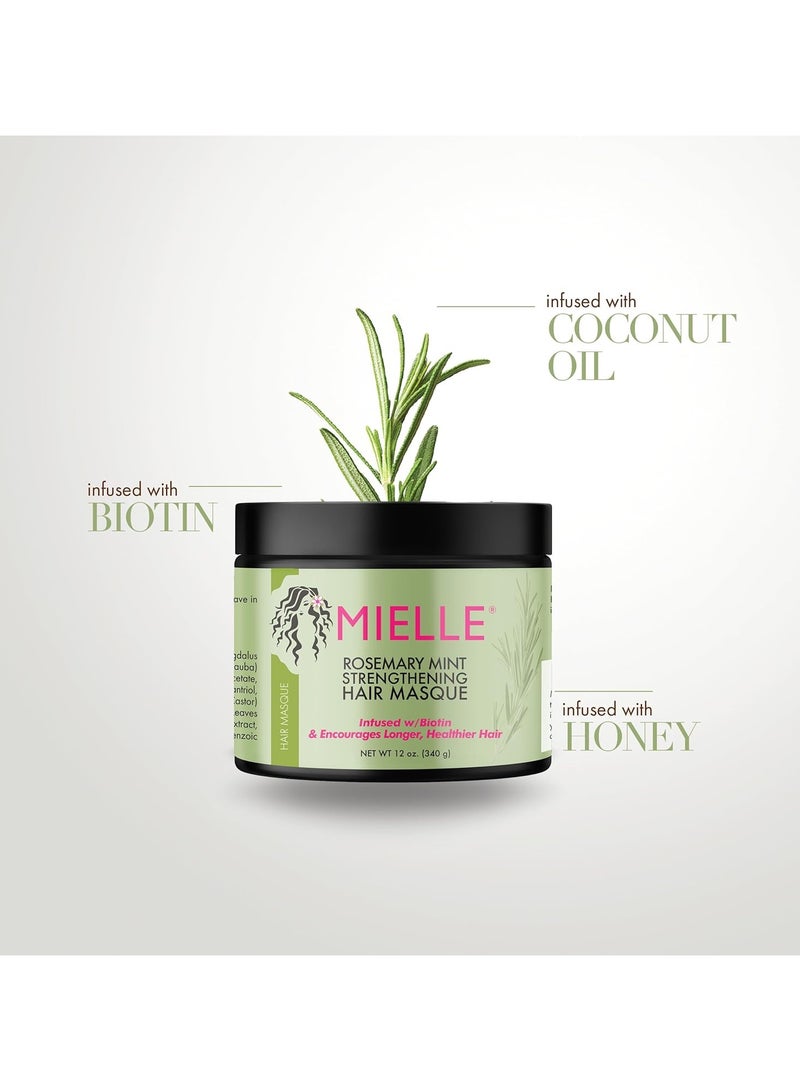 MIELLE Organics Rosemary Mint Strengthening Hair Masque, Essential Oil And Biotin Deep Treatment, Miracle Repair For Dry, Damaged, And Frizzy Hair 12 Oz 340grams - Image 3