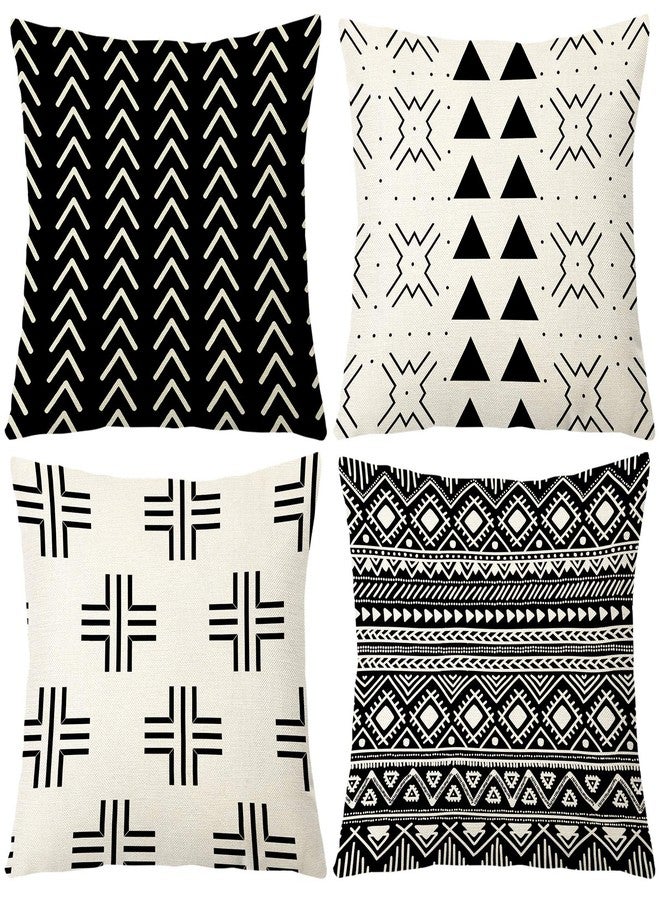 Aoomzoon Pillow Covers 18x18 Set of 4, Modern Boho Geometric Decorative Throw Pillow Covers, Cotton Linen Home Decor Cushion Cover for Couch Sofa Living Room Outdoor Car (18”x18”, Black) - Image 3