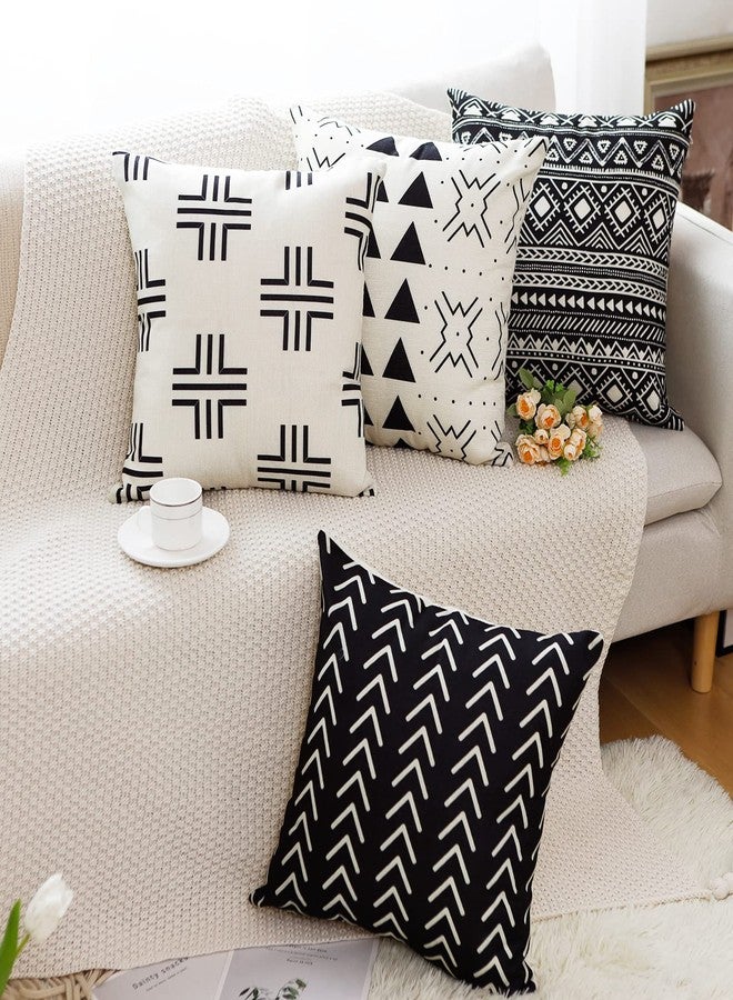 Aoomzoon Pillow Covers 18x18 Set of 4, Modern Boho Geometric Decorative Throw Pillow Covers, Cotton Linen Home Decor Cushion Cover for Couch Sofa Living Room Outdoor Car (18”x18”, Black) - Image 1
