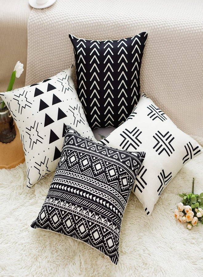 Aoomzoon Pillow Covers 18x18 Set of 4, Modern Boho Geometric Decorative Throw Pillow Covers, Cotton Linen Home Decor Cushion Cover for Couch Sofa Living Room Outdoor Car (18”x18”, Black) - Image 2