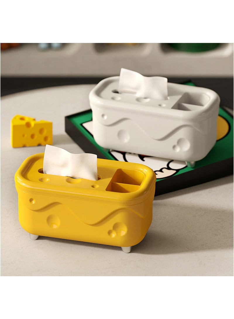Hihonor Cheese-Shaped Tissue Box Organizer - Tissue Dispenser with Multi-Functional Storage Compartments - Smooth Tissue Extraction Design - Decorative Storage Solution for Bedroom, Kitchen, or Kids' Room, White  - Image 2