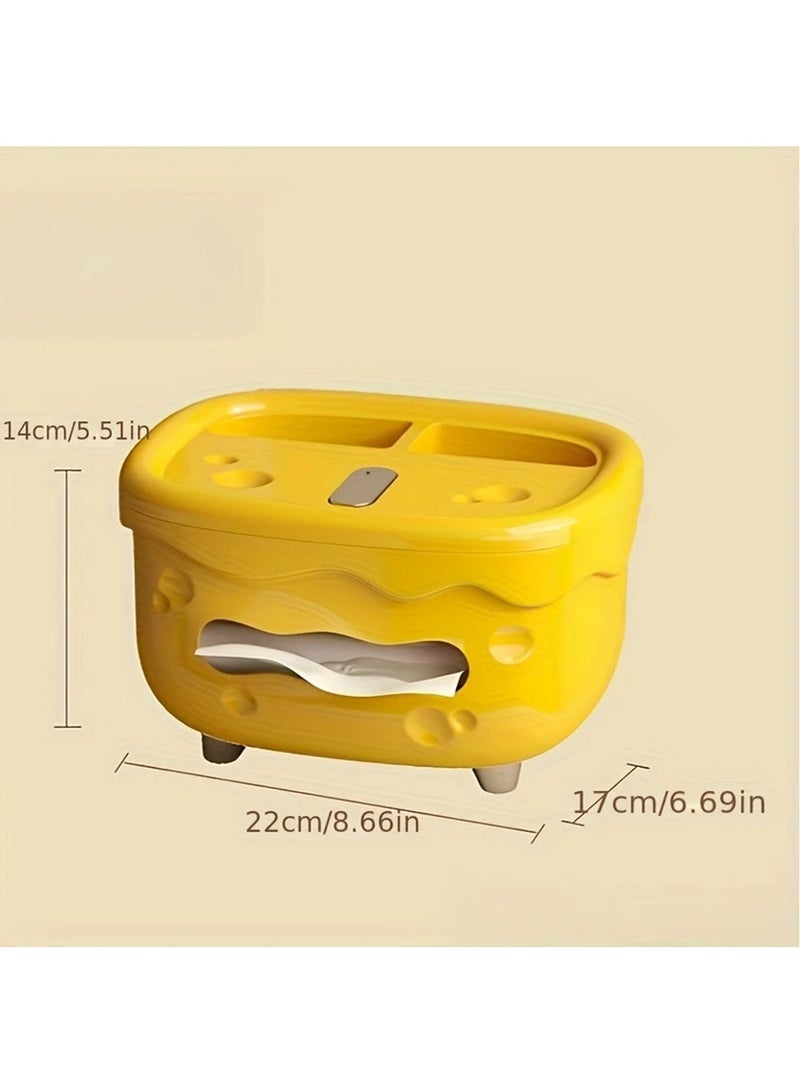 Hihonor Cheese-Shaped Tissue Box Organizer - Tissue Dispenser with Multi-Functional Storage Compartments - Smooth Tissue Extraction Design - Decorative Storage Solution for Bedroom, Kitchen, or Kids' Room, White  - Image 3