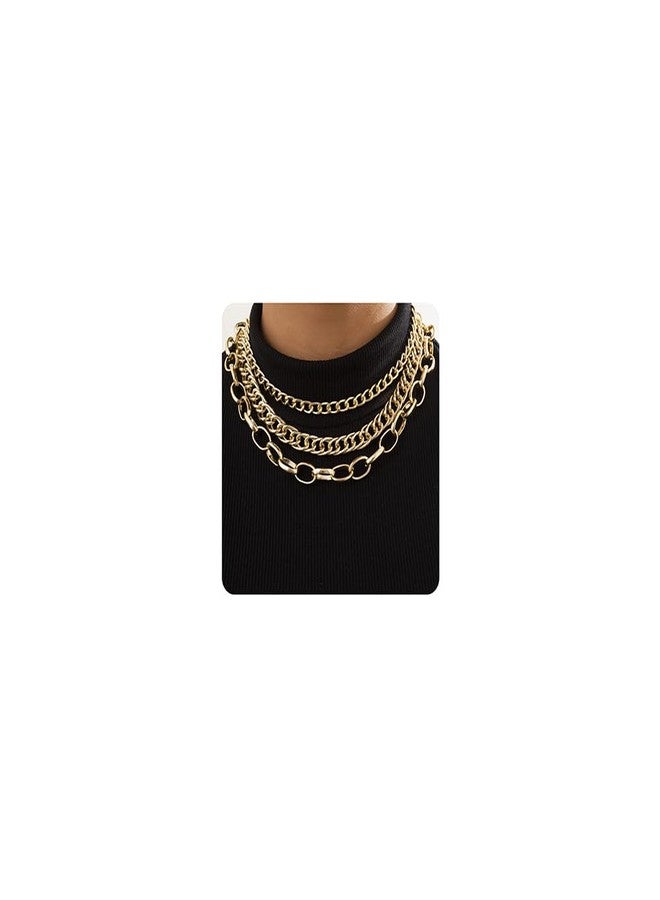 Jumwrit Punk Layered Necklaces Chunky Cuban Chain Necklaces Statement Cable Chain Necklaces Charm Choker Necklaces Accessories for Women（Gold） - Image 1