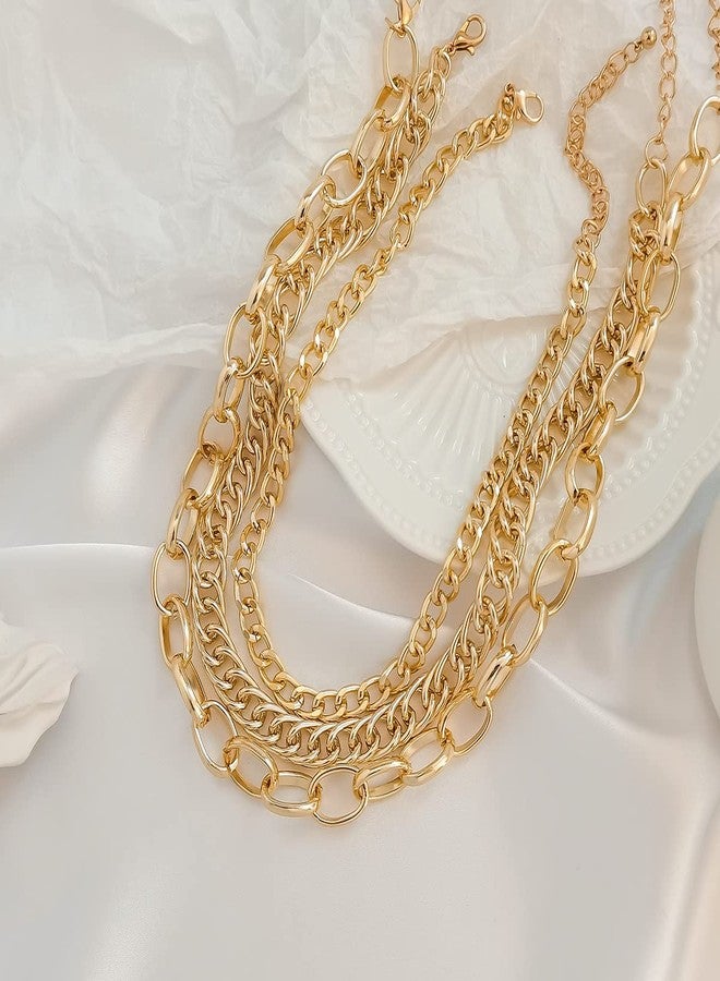 Jumwrit Punk Layered Necklaces Chunky Cuban Chain Necklaces Statement Cable Chain Necklaces Charm Choker Necklaces Accessories for Women（Gold） - Image 5