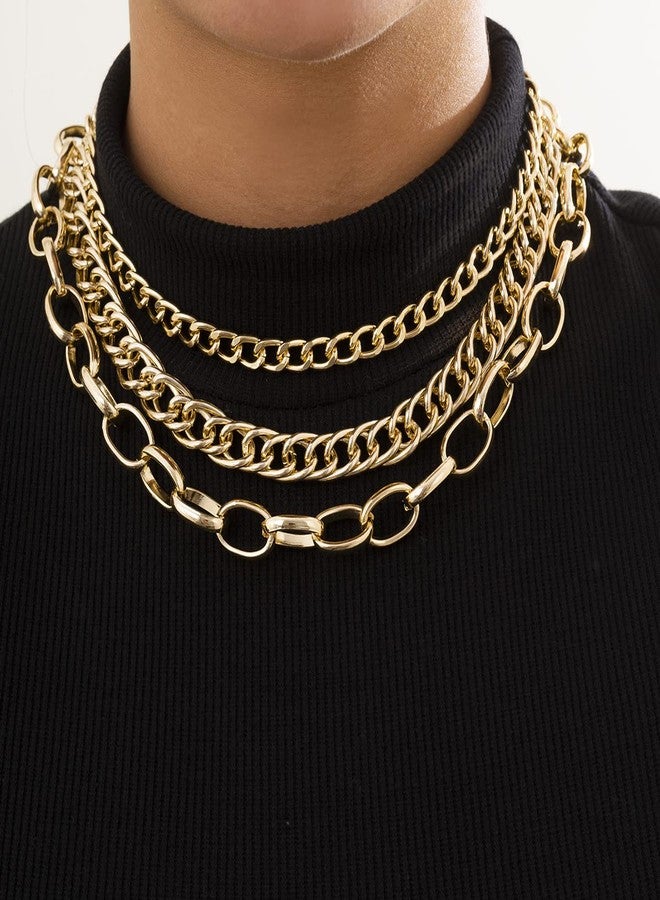 Jumwrit Punk Layered Necklaces Chunky Cuban Chain Necklaces Statement Cable Chain Necklaces Charm Choker Necklaces Accessories for Women（Gold） - Image 2