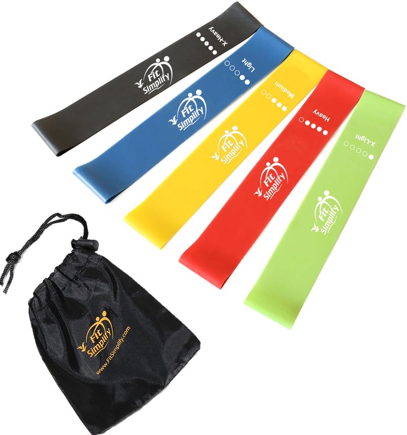 Fit Simplify Fit Simplify Resistance Loop Exercise Bands with Instruction Guide and Carry Bag, Set of 5 - Image 1