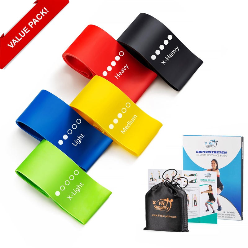 Fit Simplify Fit Simplify Resistance Loop Exercise Bands with Instruction Guide and Carry Bag, Set of 5 - Image 3
