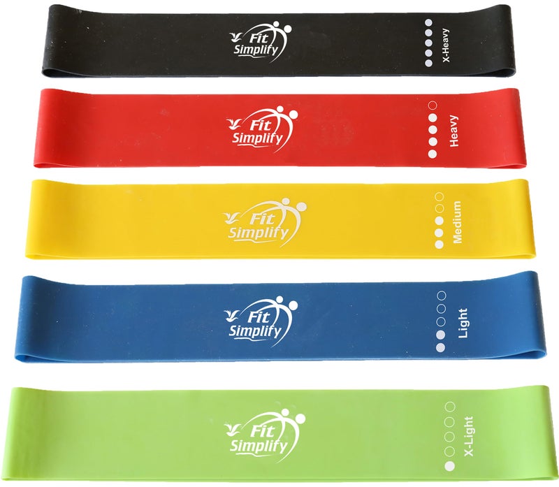 Fit Simplify Resistance Loop Exercise Bands with Instruction Guide and Carry Bag, Set of 5 - Image 2