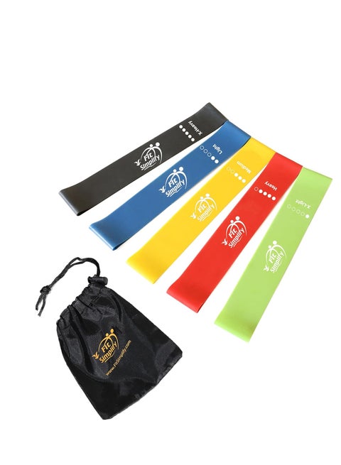 Simplify Resistance Loop Exercise Bands With Instruction Guide And Carry Bag, Set Of 5