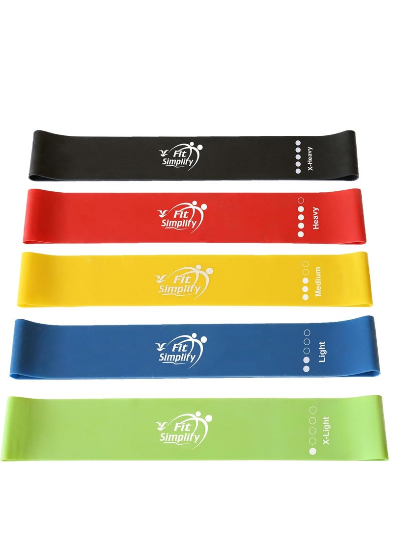 Simplify Resistance Loop Exercise Bands With Instruction Guide And Carry Bag, Set Of 5