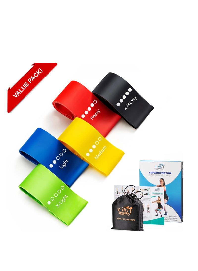 Simplify Resistance Loop Exercise Bands With Instruction Guide And Carry Bag, Set Of 5