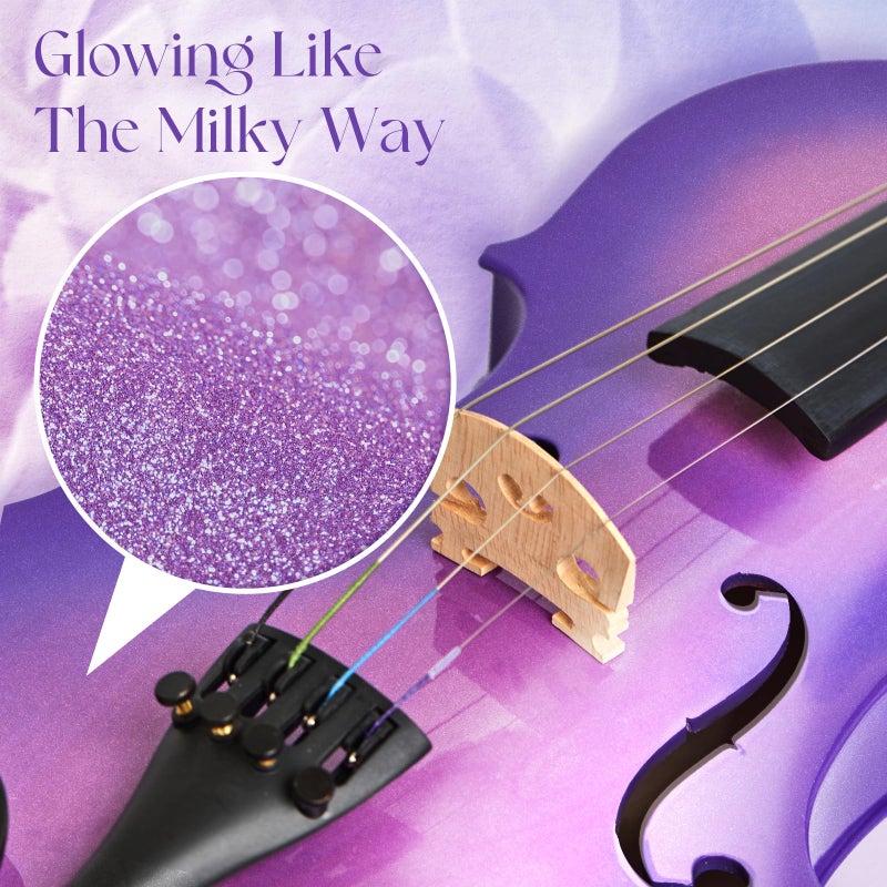 MeloCrest Prism Series 4/4 Solid Wood Violin â€“ Colorful Finish, Ebony Fittings, Student Full-Size Violin Starter Kit with Tuner, Shoulder Rest & Extra Strings â€“ Great Gift for Beginners (Purple) - Image 3