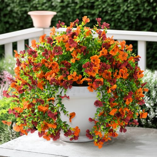 ZFProcess Artificial Hanging Flowers Plants for Outdoor Fall Decoration, 2PCS Faux Silk Daisy UV Resistant Look Real for Outside Home Indoor Planter Porch Window Yard Mums Autumn Decor(Orange Brown) - Image 1