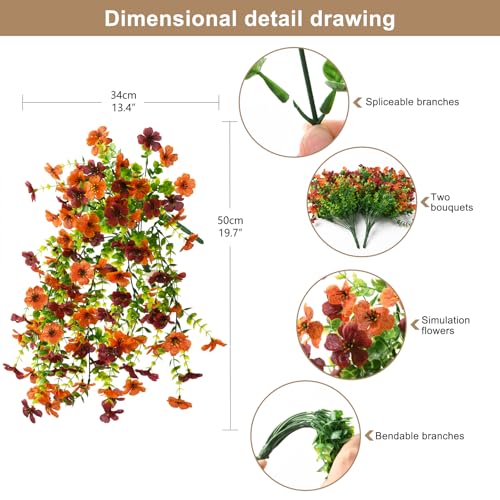 ZFProcess Artificial Hanging Flowers Plants for Outdoor Fall Decoration, 2PCS Faux Silk Daisy UV Resistant Look Real for Outside Home Indoor Planter Porch Window Yard Mums Autumn Decor(Orange Brown) - Image 2