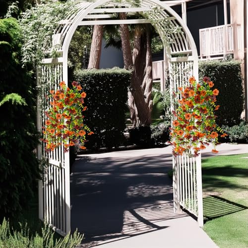 ZFProcess Artificial Hanging Flowers Plants for Outdoor Fall Decoration, 2PCS Faux Silk Daisy UV Resistant Look Real for Outside Home Indoor Planter Porch Window Yard Mums Autumn Decor(Orange Brown) - Image 4