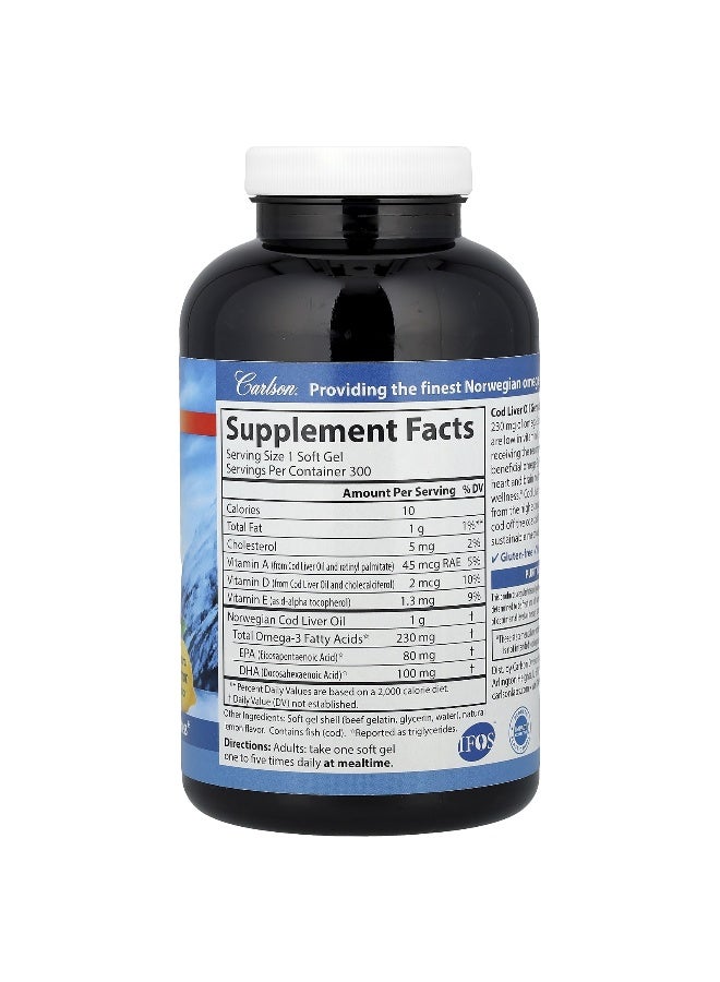 Carlson Carlson, Wild Norwegian, Cod Liver Oil Gems, Low Vitamin A, Natural Lemon, 300 Soft Gels  - Image 2