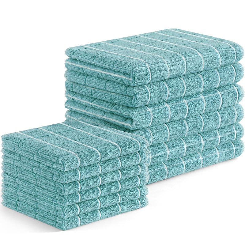 Homaxy Microfiber Kitchen Towels and Dishcloths Set  12 Pack Soft and Absorbent Dish Hand Towels Bulk  28 x 16 Inch & 12 x 12 Inch Quick Drying Rags for Washing Dishes  Lake Blue - Image 1