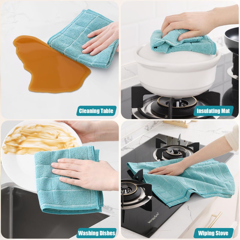 Homaxy Microfiber Kitchen Towels and Dishcloths Set  12 Pack Soft and Absorbent Dish Hand Towels Bulk  28 x 16 Inch & 12 x 12 Inch Quick Drying Rags for Washing Dishes  Lake Blue - Image 5