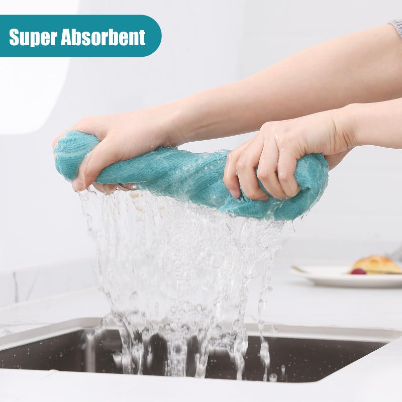 Homaxy Microfiber Kitchen Towels and Dishcloths Set  12 Pack Soft and Absorbent Dish Hand Towels Bulk  28 x 16 Inch & 12 x 12 Inch Quick Drying Rags for Washing Dishes  Lake Blue - Image 3