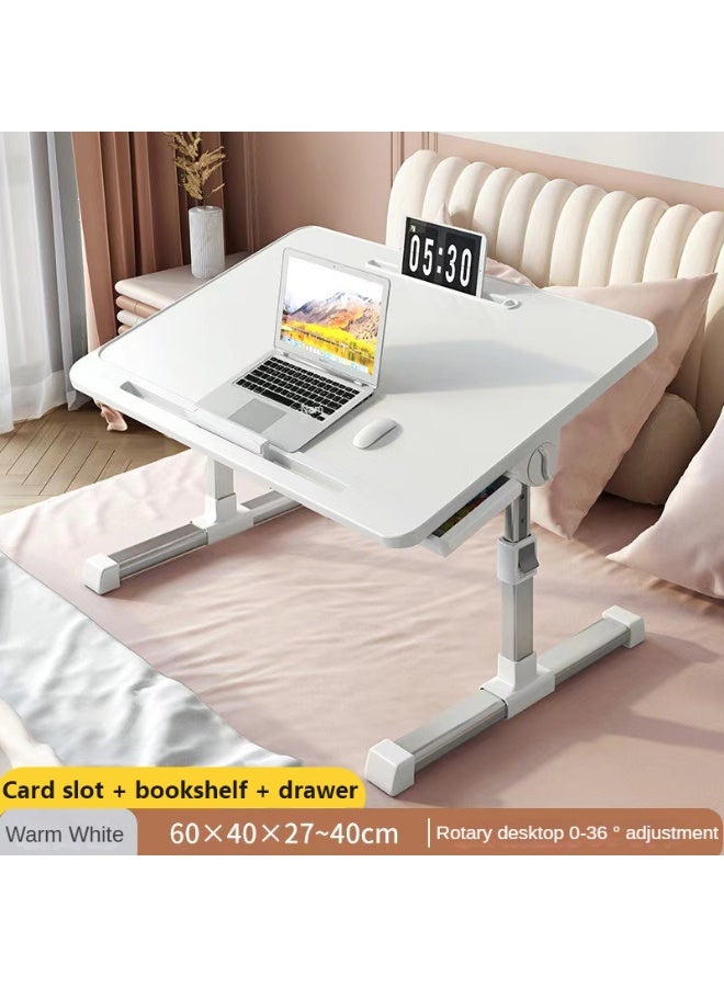 طاولة سرير لابتوب قابلة للتعديل، طاولة سرير لابتوب قابلة للطي، مكتب قائم محمول، طاولة لابتوب قابلة للطي مع حامل أكواب للسرير والأريكة والأرض، للعمل، والكتابة (أبيض)