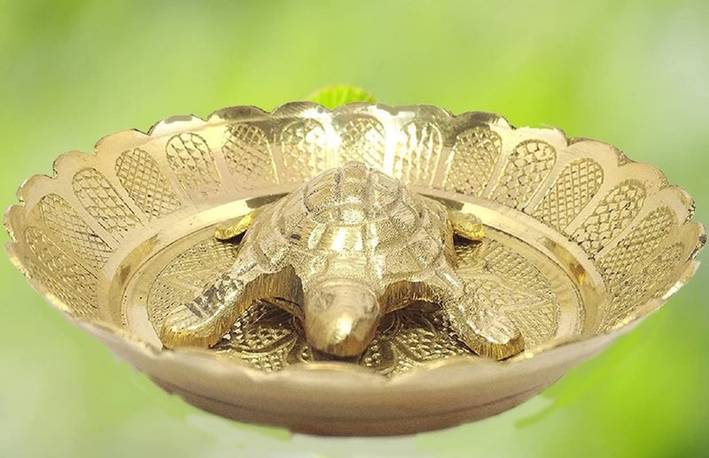 Denique Brass Turtle Vaastu Fengshui Tortoise on Plate for Career and Good Luck Gift Item Kachua for Wealth and Success in Business Home Decor.Gold Color.Pack of 1 - Image 1