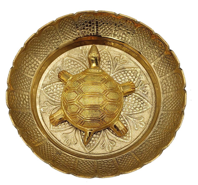 Denique Brass Turtle Vaastu Fengshui Tortoise on Plate for Career and Good Luck Gift Item Kachua for Wealth and Success in Business Home Decor.Gold Color.Pack of 1 - Image 5