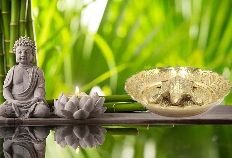 Denique Brass Turtle Vaastu Fengshui Tortoise on Plate for Career and Good Luck Gift Item Kachua for Wealth and Success in Business Home Decor.Gold Color.Pack of 1 - Image 2
