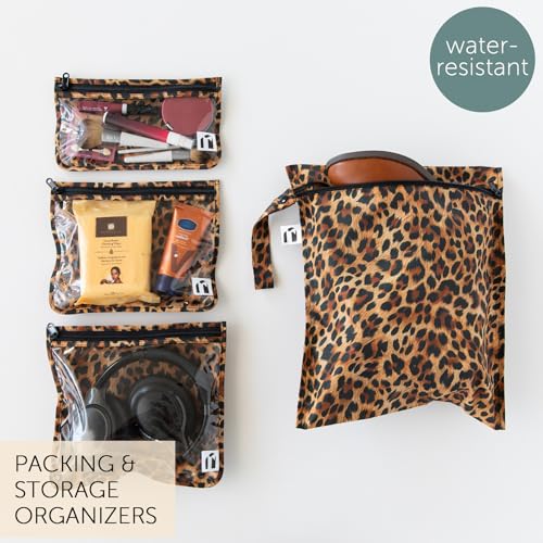 Bumkins Roamio Waterproof Wet Bag Clear Travel Bags For Beach Baby Travel Swim Suit Cloth Diapers Pump Parts Pool Gym Toiletries Reusable Easy to Clean Leopard 4 Pack - Image 3
