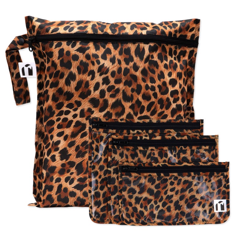 Bumkins Roamio Waterproof Wet Bag Clear Travel Bags For Beach Baby Travel Swim Suit Cloth Diapers Pump Parts Pool Gym Toiletries Reusable Easy to Clean Leopard 4 Pack - Image 2