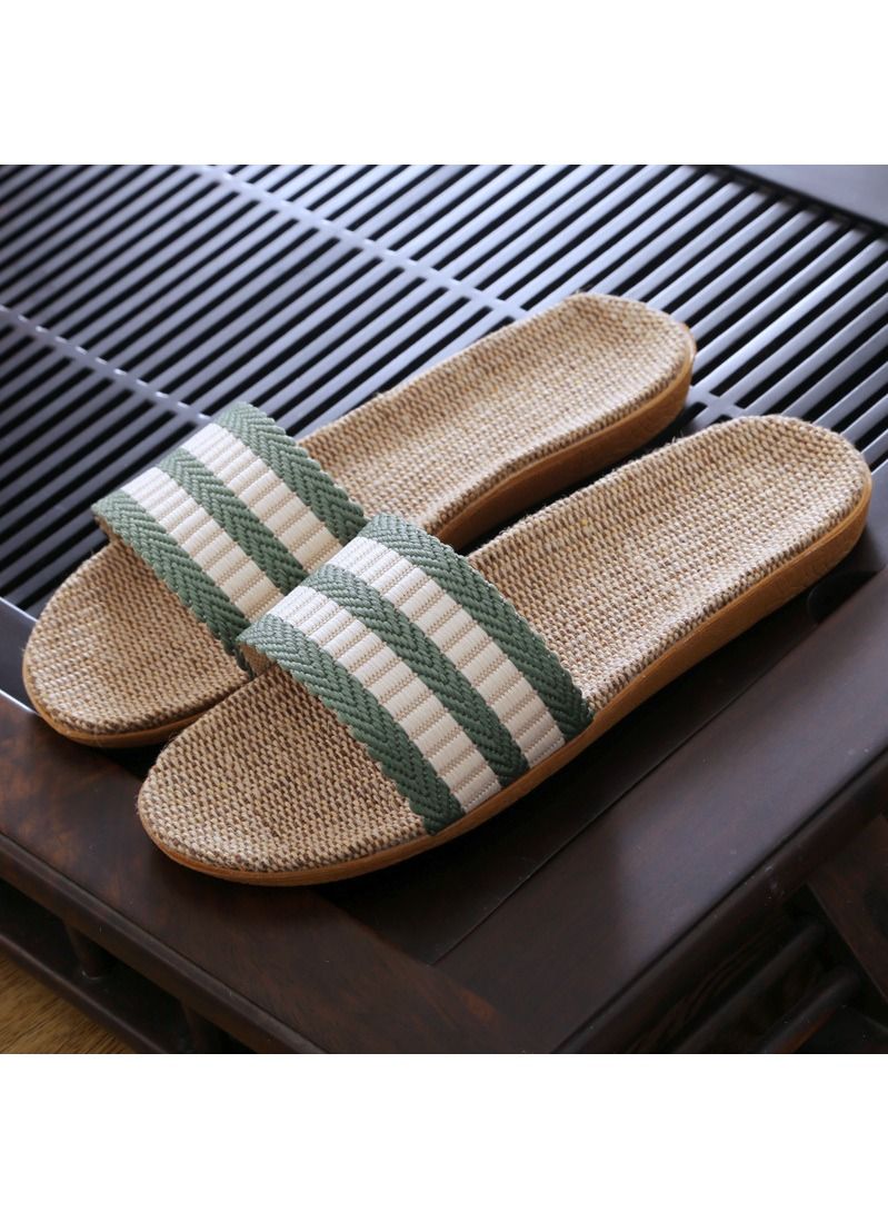 Loquat Flax Slippers Linen Slippers No Slip Indoor Slippers Open Toe  Stripes Pattern 