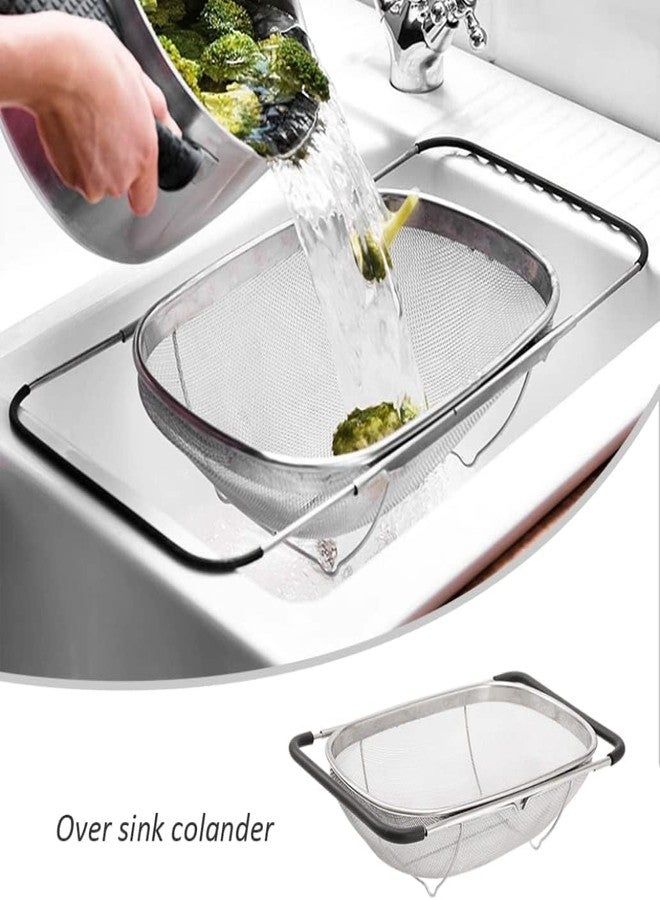 KRLZ Over The Sink Colander with Expandable Rubber Grip Handles - Fine Mesh Oval Strainer in Stainless Steel - Strain, Drain, Rinse Fruits and Vegetables - Dishwasher Safe - Image 3